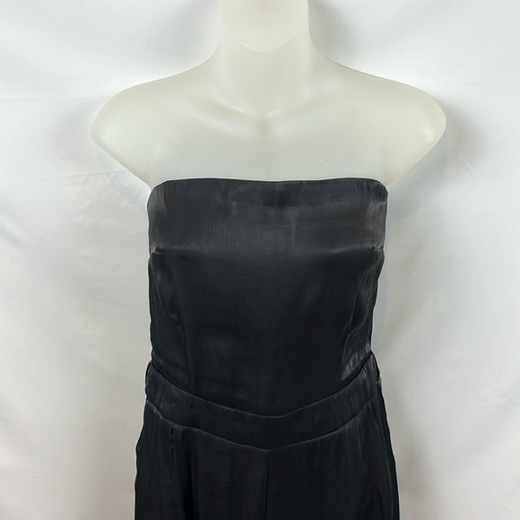 Nasty Gal Black Satin Belted Strapless Jumper Jumpsuit with Ties Size 4 - Picture 8 of 16